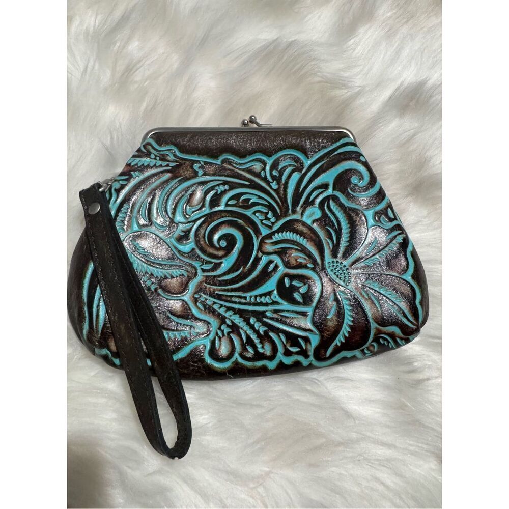 Patricia Nash save a Turquoise tooled wristlet clutch